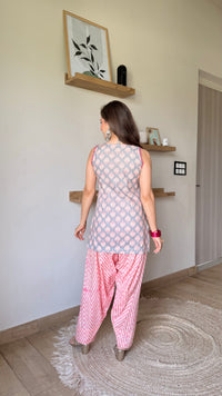 Bubblegum Farshi Salwar Set – Keyhole Neck & Cute Print | Rochi India