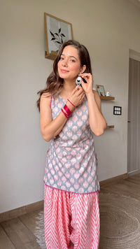 Bubblegum Farshi Salwar Set – Keyhole Neck & Cute Print | Rochi India