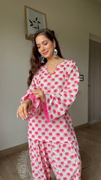 Pink Elephant Farshi Salwar Set – Hand Block Print | Rochi India